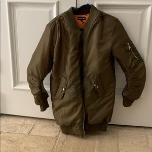 PrettyLittleThing Olive Green Long Bomber Jacket